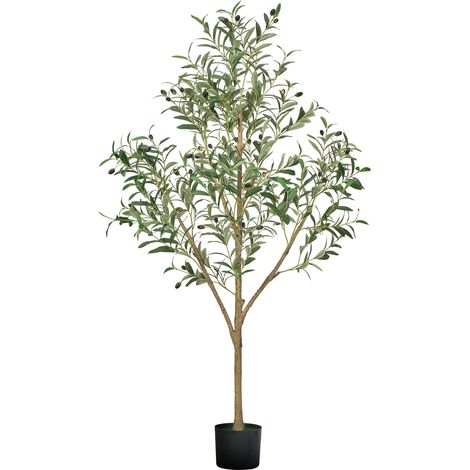 VEVOR Arbre Artificiel, 1,5 m, Plante Artificielle en PE Olivier Artificiel avec Pot Noir, Tronc et Feuilles Vertes Realistes, Faux Arbre pour Bureau, Salon, Chambre a Coucher, Decoration deInterieur