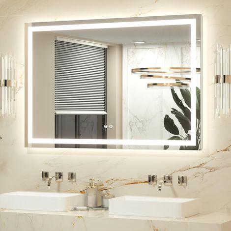 Miroir Salle de Bain LED 120x80cm - Miroir Lumineux Anti-Buée Éclairage Avant et Arrière - 3 Couleurs Réglable Intensité - Miroir Rectangulaire Mural Pose Horizontale ou Verticale (1/5)