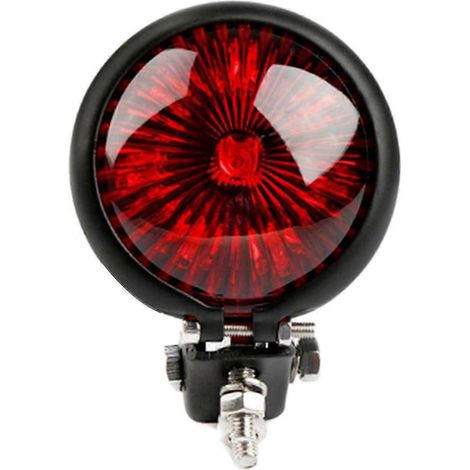 Luz trasera LED retro para motocicleta (negra y roja), modelo redondo pequeño, alto brillo, con indicador de freno. (1/2)