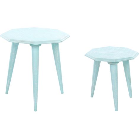 Conjunto de 2 mesas de madera de mango azul oscuro MDF nido desgastado Kanri