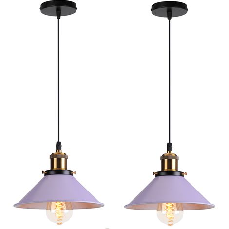 Retro Pendelleuchte, 22cm Hängelampe Vintage Industrial Style Metall Deckenleuchte E27 für Esszimmer Küche Restaurant Cafét Bars - 2 Stück Violett