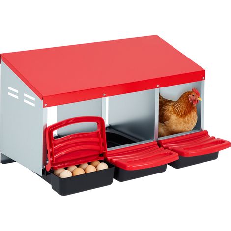 Collecte automatique des œufs – Boîte de nidification 3 compartiments pour poules – Métal avec perchoir balançant, nettoyage facile (1/5)