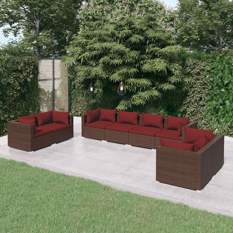 Salon de jardin 8 pcs Ensemble Table et Chaise de Jardin - avec coussins Résine tressée Marron BV815887 - BonneVie (1/5)