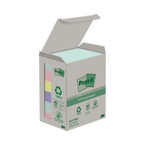 POST-IT Haftnotiz Post-it® Recycling Notes Tower Pastell Rainbow 38 x 51 mm (B x H) je 2 x mintflamingopink je 1 x hellblau gelb 100 Bl./Block 6 Block/Pack. 6 Block/Pack. (1/3)