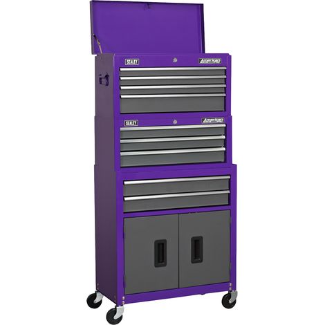Sealey AP2200BBCPSTACK American PRO Topchest, Mid-Box Tool Chest & Rollcab Stack 9 Drawer - Purple (1/5)