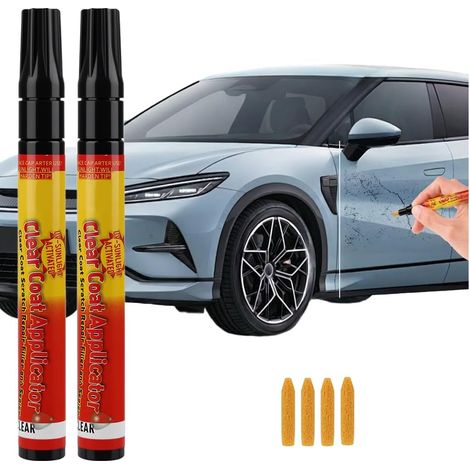 2 Pièce Stylo Efface Rayure Voiture, Stylo Retouche Peinture Carrosserie Universel pour Micro Rayures et Eraflures, Stylo Anti Rayure Voiture Transparent avec Activation UV, Polish Voiture (1/5)