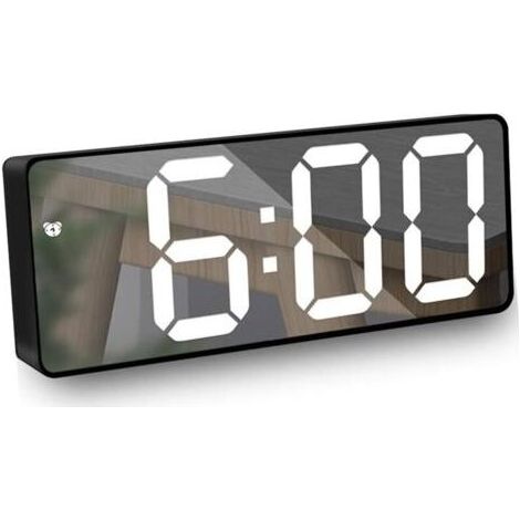 Pair Lntyq Numérique Réveil, Réveil Miroir avec Affichage à LED de 6,5 \\"de Température/Date, Luminosité Réglable Réveil Snooze pour Voyage/Chambre/Bureau/Cuisine, Noir (1/5)