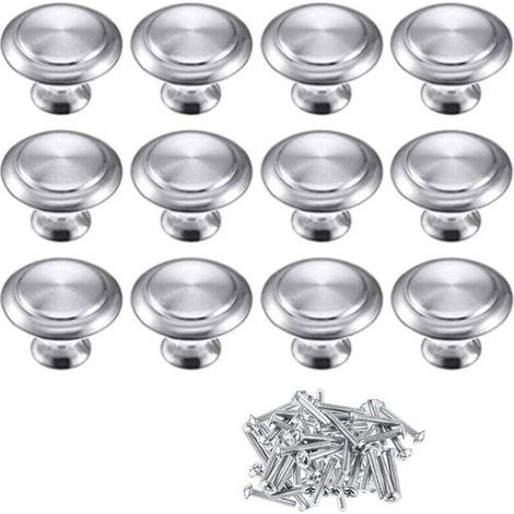 Tiradores redondos de aleación de zinc cromado para muebles, juego de 12 unidades, para puertas de cocina, armarios y cajones. (1/5)