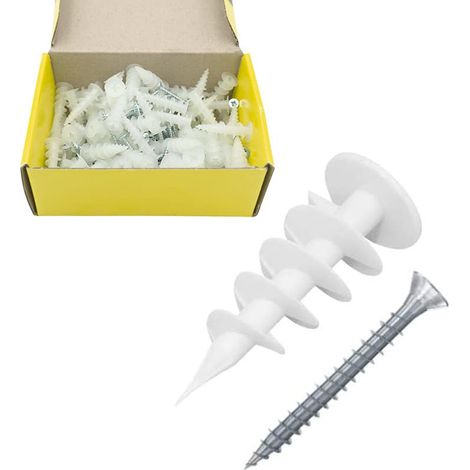 Viti e tasselli per muro - 100 Tasselli a spirale per cartongesso in Nylon e 100 viti in Acciaio mis. 4,5x30 mm per fissaggio di quadri, cornici e spe (1/3)