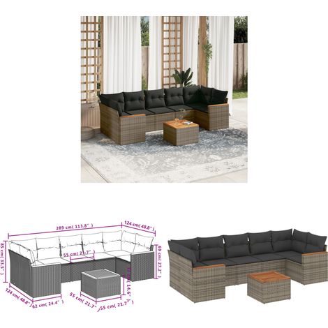 8-tlg. Garten-Sofagarnitur mit Kissen Grau Poly Rattan - Gartenmöbel Set - Esszimmergarnitur - Outdoor Möbel - Lounge Sofa - Rattan Gartenmöbel - Home & Living (1/3)