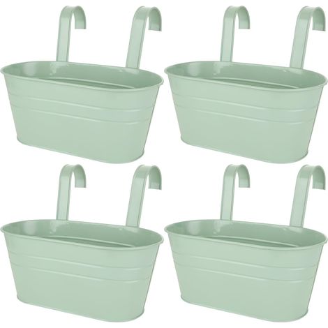 Lot de 4 pots de fleurs suspendus en métal pour clôture, balcon ou rambarde, avec crochets amovibles. (1/5)