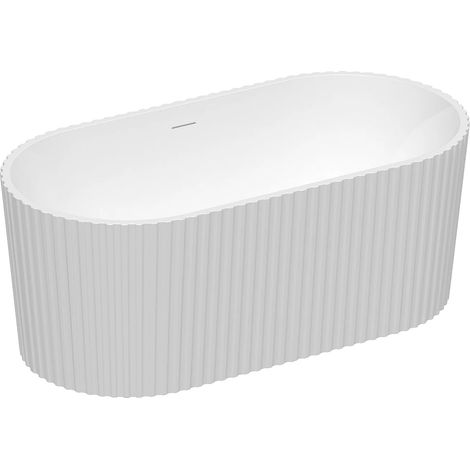 Vente-Unique – Baignoire îlot striée 150 x 75 x 58 cm – Acrylique blanc brillant – Capacité 220 L – Tablier non démontable (1/4)