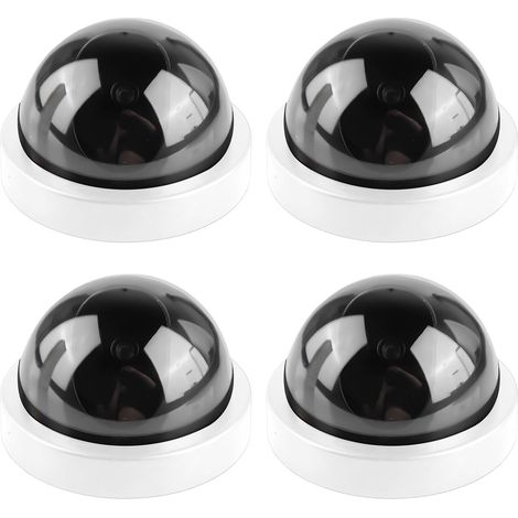 Lot de 4 caméras factices avec LED rouge clignotante, caméra de sécurité factice réaliste, caméra CCTV factice, caméra dôme factice pour la surveillance à domicile et au bureau (Blanc) (1/5)