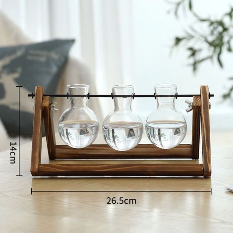 Blumentopf mit Holzständer, kugelförmige Glasvase für Luftpflanzen, drehbarer Metallständer, Vintage-Stil, für Hydrokultur, Dekoration für Zuhause, Garten oder Büro - 3 kugelförmige Vasen