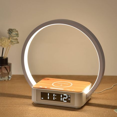 Lampe de Chevet 10W avec Commande Tactile à Intensité Variable, Lampe de Table avec Réveil, Chargeur Sans Fil et Lampe à 3 Niveaux de Luminosité pour Chambre à Coucher, Salon (1/5)