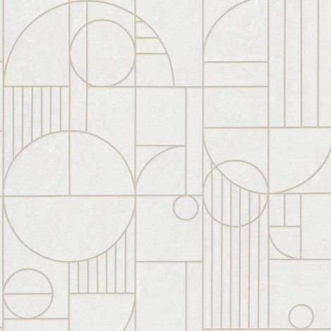 Papier peint géométrique blanc et or Tapisserie à formes multiples Papier peint contemporain jeu de lignes idéal pour salon (1/8)