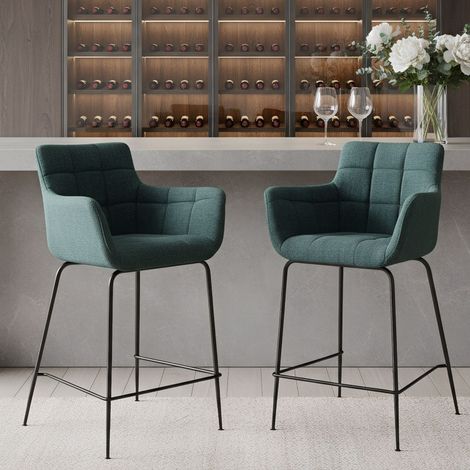 Wahson Tabouret de Bar en Tissu, Lot de 2 Chaise de Bar avec Accoudoirs Chaise Haute Cuisine pour Bar et Cuisine, Vert (1/5)