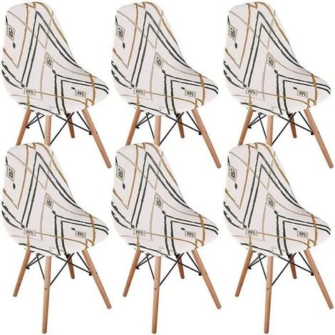 6Pcs Housse de Chaise Scandinaves, extensibles sans accoudoirs pour cuisine,bureau(lignes beiges) (1/5)