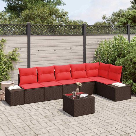 vidaXL Conjunto de sofá de jardín 7 uds. Marrón ratán sintético (1/5)