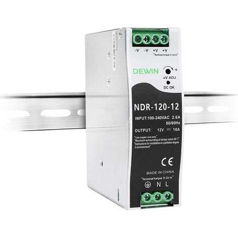 Alimentation pour rail DIN 12V 10A, 120W Transformateur 220v 12v Alimentation à découpage Entrée AC 100-220V 2.4A Sortie DC 24V 10A avec de Multiples Protections, NDR-120-12 (1/5)