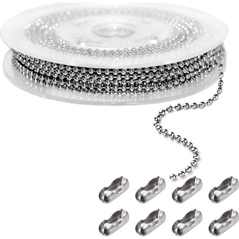 (10M) Chaîne à Billes en Acier Inoxydable 2,4 mm Chaîne Boule Chaîne D'extension Perlée avec et 20 Connecteur de Chaîne Argenté (1/5)