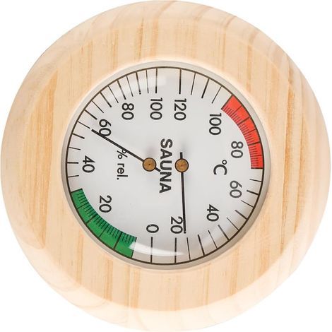 1 Thermomètre hygromètre sauna rond bois aluminium mesure température humidité 0-120°C accessoire (1/5)
