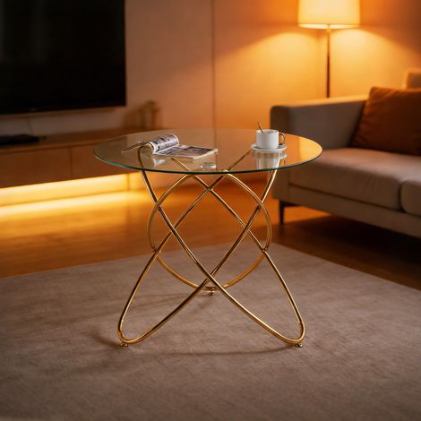 Esstisch 88x86x15 cm Gold Glas und Metall mit stabilen Beinen und pflegeleichter Oberfläche (1/5)