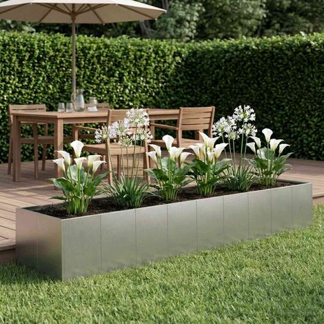 vidaXL Macetero de Jardín Plateado 360 x 80 x 60 cm Acero inoxidable (1/5)
