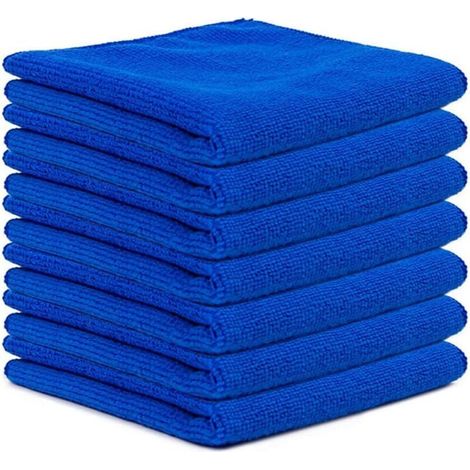 Chiffon en microfibre bleue, chiffon de nettoyage ménager, chiffon de cuisine en mélange coton-polyester, tampon à récurer (30x30 cm, 12 pièces)