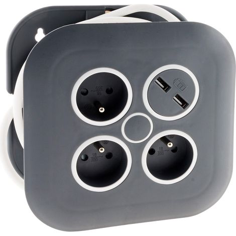 Enrouleur domestique 3 x 2P+T + 2xUSB - 7m - Noir - Zenitech (1/5)