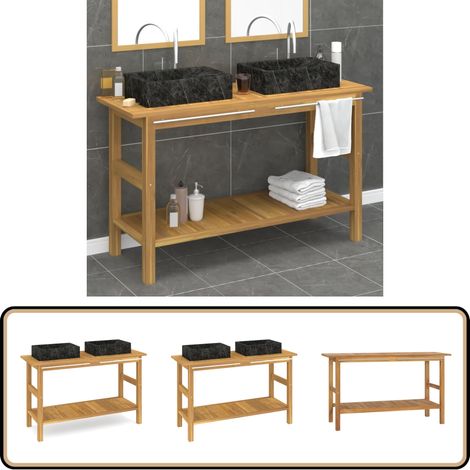 Waschtisch mit Schwarzen Marmorbecken Massivholz Teak - Tisch - Waschtisch - Badezimmermöbel - Marmorwaschbecken - Holzmöbel