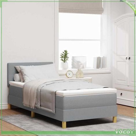 Lit boxspring avec matelas - 3338881 - Gris clair - 90 x 190 cm - Tissu (1/5)