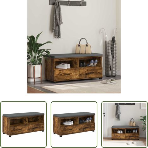 vidaXL Eiche - Flurbank mit Kissen Geräucherte Eiche 100 x 38 x 46 cm (1/5)