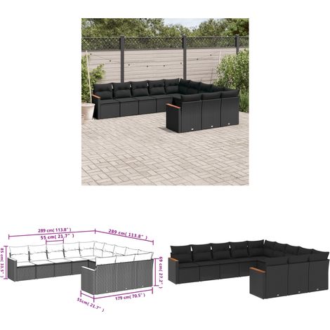 11-tlg. Garten-Sofagarnitur mit Kissen Schwarz Poly Rattan - Gartenmöbel - Rattan Möbel - Outdoor Sofa - Lounge Set - Esstischgarnitur - Home & Living (1/3)