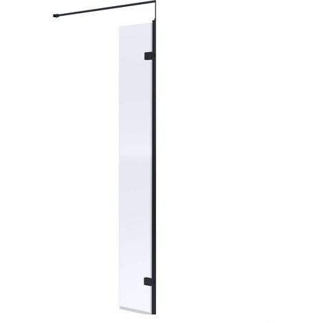 Balterley Drakelow Contemporary Bathroom 8mm Glass Wetroom Return Screen with Support Bar, Matt Black, 1950 x 322 x 27mm