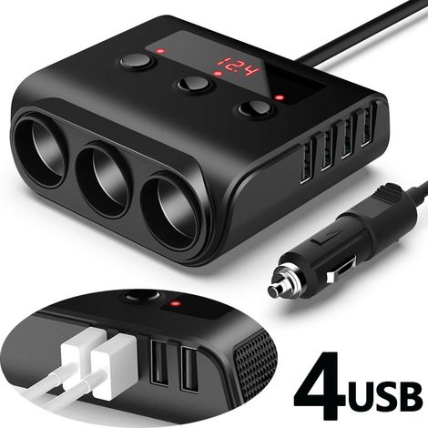 The new TR12 car cigarette lighter has a 3-in-1 independent switch, digital voltage display, 4 USB charging ports, and 100W USB charging capability. (1/3)