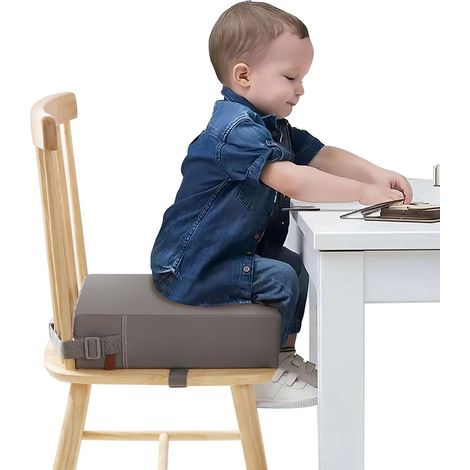 Rehausseur de chaise enfant flexible lavable démontable portable en PU, siège surélevé pour enfant avec 2 boucles de sécurité antidérapantes, coussin surélevé de chaise pour maison et voyage (1/5)