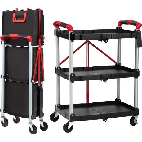 Carro de transporte plegable, con almacenamiento multinivel, color negro. (1/2)