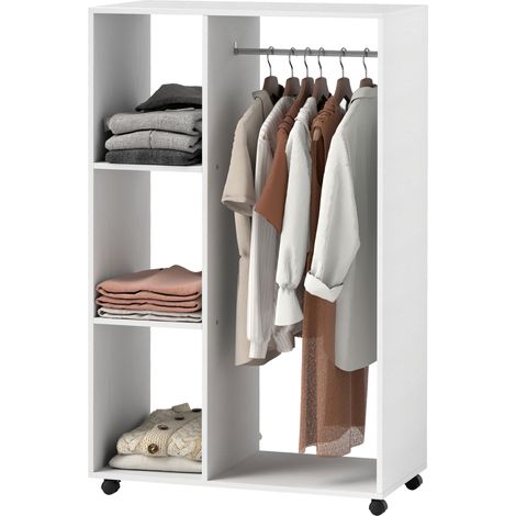 Armoire à roulettes, penderie mobile, portant à vêtements, support à vêtements roulant, 80 x 40 x 128 cm, blanc