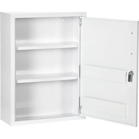 Armoire pharmacie 2 étagères 3 niveaux porte sécurisée avec cadenas + 2 clés 40x15x53,5 cm blanc (1/5)