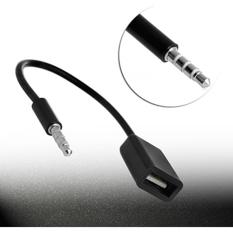Câble adaptateur USB 2.0 mâle vers prise jack 3,5mm femelle pour autoradio MP3, convertisseur audio voiture (1/4)