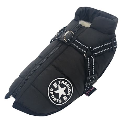 Giacca calda e impermeabile con pettorina per cani, invernale, comoda in cotone, gilet trapuntato per cani di piccola e media taglia, nero-FF- Nero (1/5)