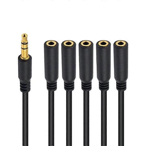 Câble casque stéréo 6 ports jack femelle 3,5 mm pour PC, TV, MP3 et haut-parleur (1/5)