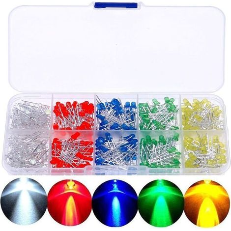Ampoule à diode électroluminescente LED, lampe ultra-lumineuse, 5 couleurs, 3 mm et 5 mm, diodes électroluminescentes multicolores, assortiment de 200 diodes (1/4)