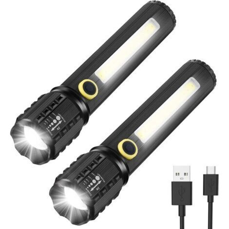 LED-Taschenlampe, 2er-Pack Taschenlampe, verstellbare und zoombare helle Taschenlampen, wiederaufladbare Notfall-LED-Taschenlampe, 14 cm (1/5)