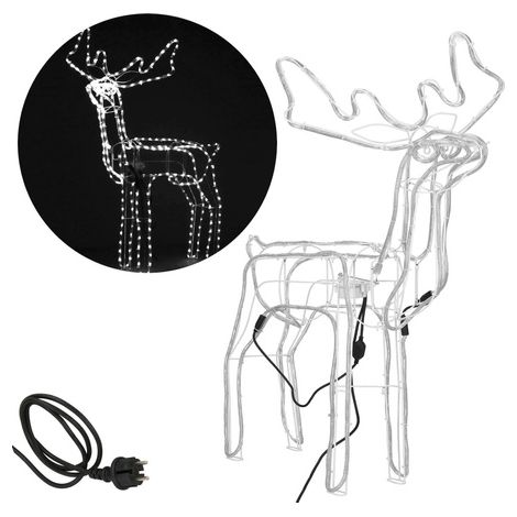Renifer Led natalizio con testa mobile, decorazione luminosa da giardino bianca fredda, lunga 115 cm. (1/5)