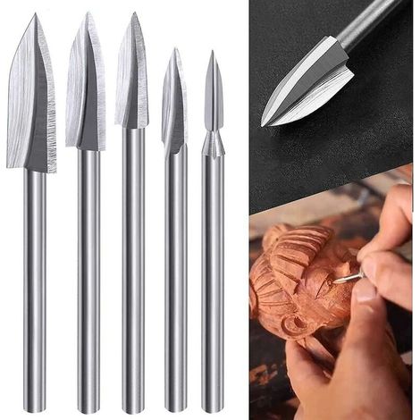 Fraise à Sculpter Bois - Fraise Rotative à 3 Lames en Acier Rapide - Tige 1/8 Pouces - Pour Graveur Rotatif - Lot de 5 (3 mm 4 mm 5 mm 6 mm 8 mm) (1/4)