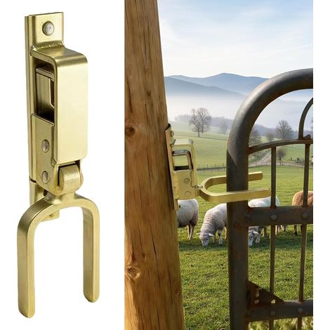 Verrou de portail à blocage instantané, verrou à ressort automatique en acier résistant à la rouille, ouverture à une main, installation facile sur portails en bois et métal, pour ferme et jardin (1/3)