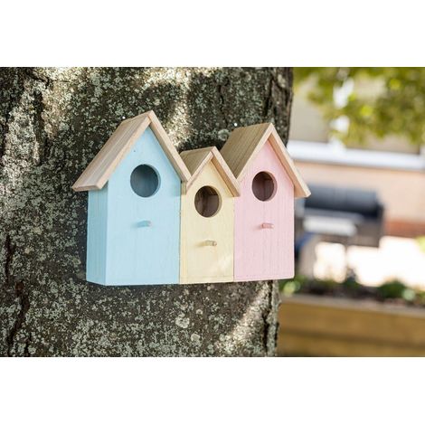 3 In 1 Wooden Wild Garden Bird Houses Nesting Box Predator Proof Small Birds Sparrows, Tits Robin Nester