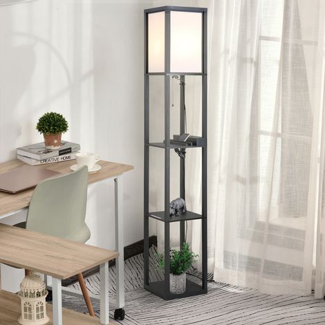 Lampe pied sur moderne - ampoule intérieure économisant de l’espace avec étagères de salon en coton - MDF 26 x 26 x 160 cm noir et blanc